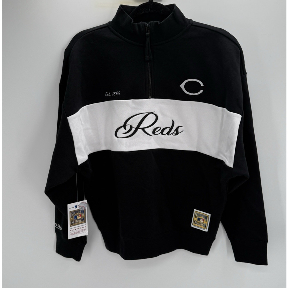 Mitchell & Ness Womens Quarter Zip Sweatshirt Cincinnati Reds Cooperstown Small - Picture 1 of 6